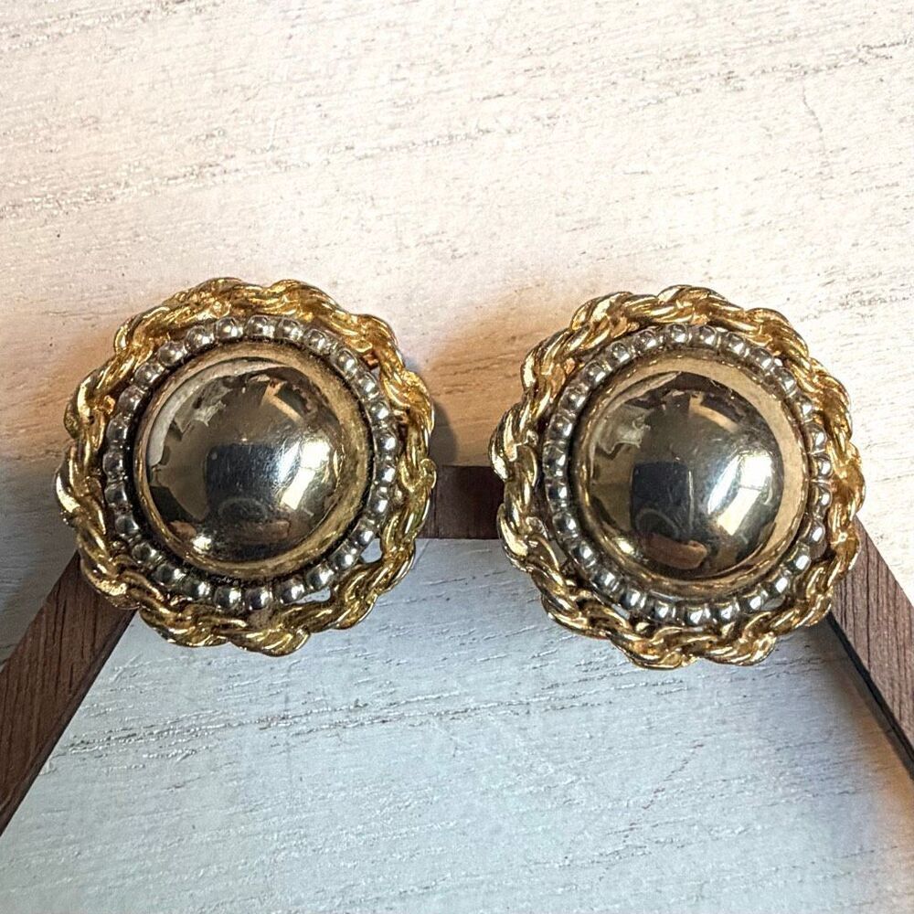 Vintage Gold Tone Dome Clip On Earrings